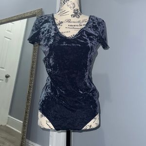 American Eagle Suede-like Holiday Deep Blue Bodysuit M